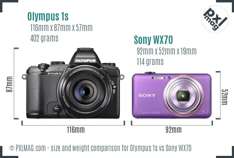 Olympus 1s vs Sony WX70 size comparison