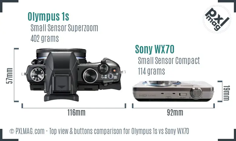 Olympus 1s vs Sony WX70 top view buttons comparison