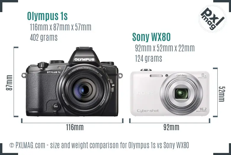 Olympus 1s vs Sony WX80 size comparison