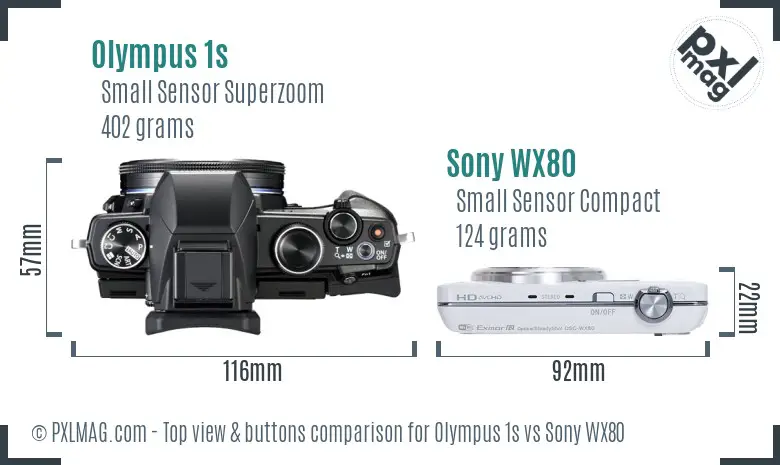 Olympus 1s vs Sony WX80 top view buttons comparison