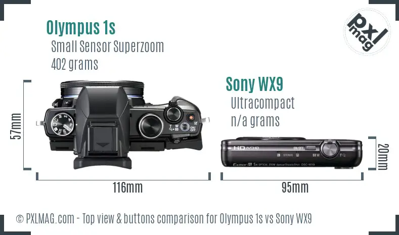 Olympus 1s vs Sony WX9 top view buttons comparison