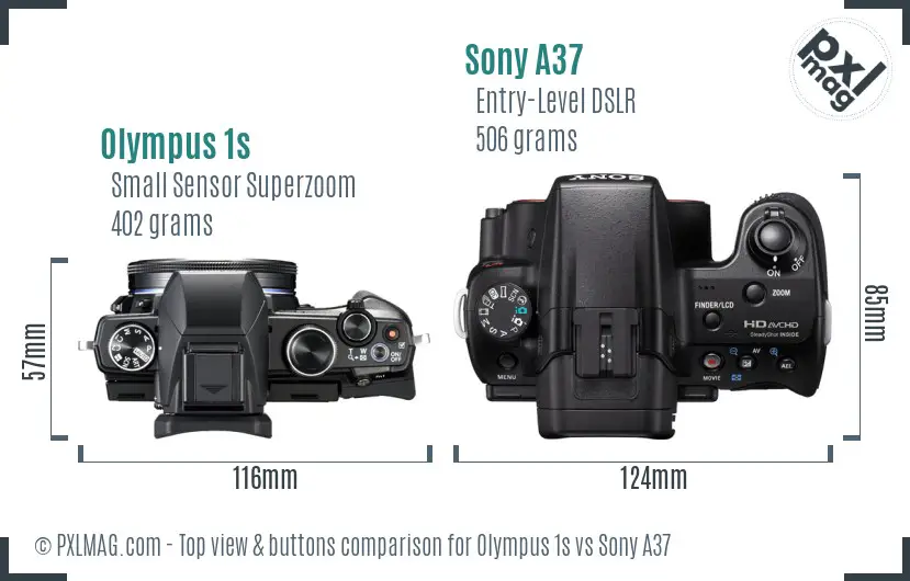 Olympus 1s vs Sony A37 top view buttons comparison