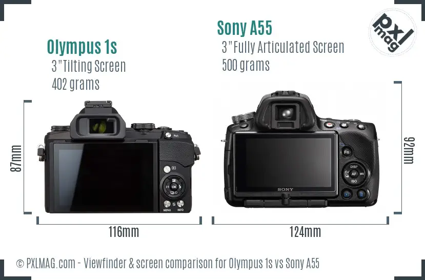 Olympus 1s vs Sony A55 Screen and Viewfinder comparison