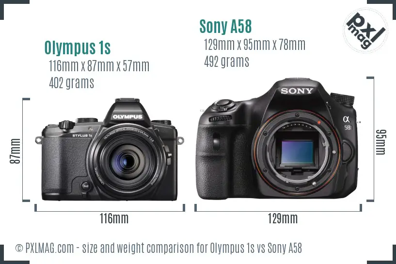 Olympus 1s vs Sony A58 size comparison