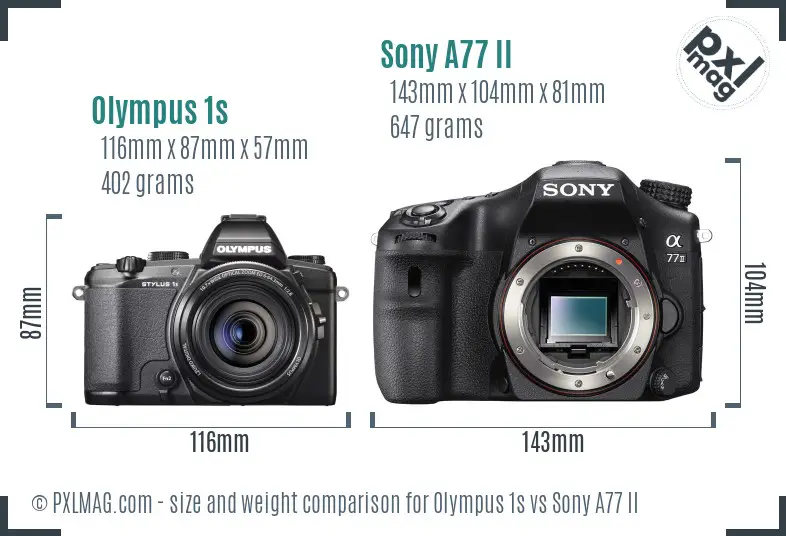 Olympus 1s vs Sony A77 II size comparison
