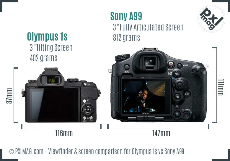 Olympus 1s vs Sony A99 Screen and Viewfinder comparison