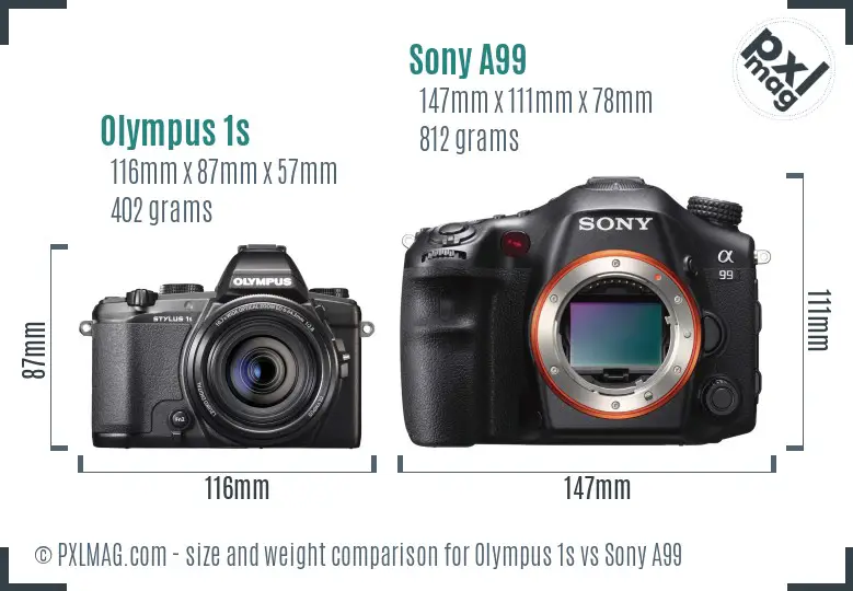 Olympus 1s vs Sony A99 size comparison