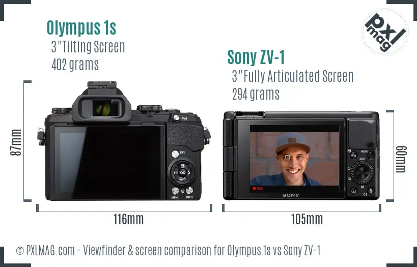 Olympus 1s vs Sony ZV-1 Screen and Viewfinder comparison