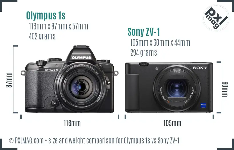 Olympus 1s vs Sony ZV-1 size comparison