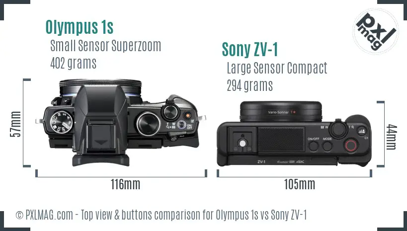 Olympus 1s vs Sony ZV-1 top view buttons comparison