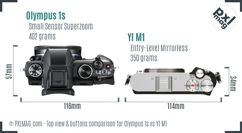 Olympus 1s vs YI M1 top view buttons comparison