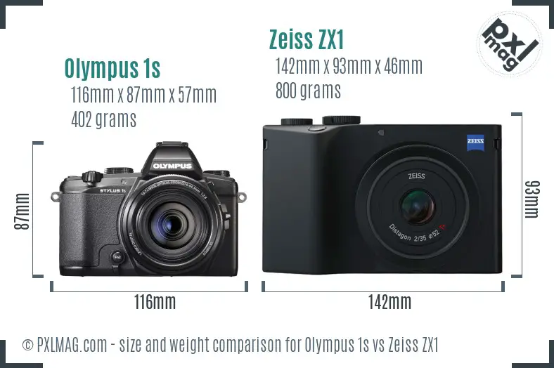 Olympus 1s vs Zeiss ZX1 size comparison