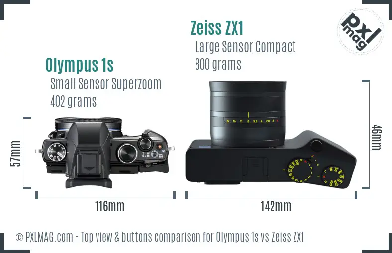 Olympus 1s vs Zeiss ZX1 top view buttons comparison