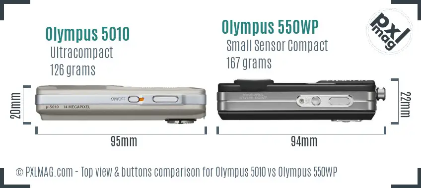 Olympus 5010 vs Olympus 550WP top view buttons comparison
