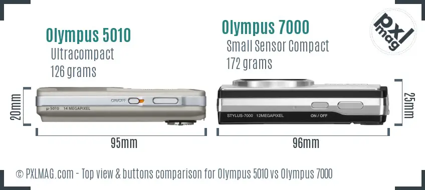 Olympus 5010 vs Olympus 7000 top view buttons comparison