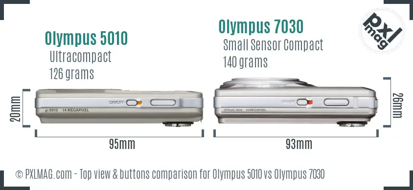 Olympus 5010 vs Olympus 7030 top view buttons comparison