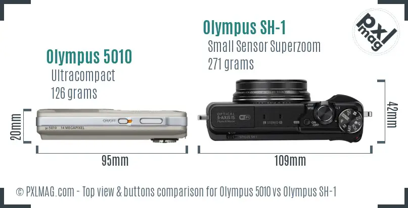 Olympus 5010 vs Olympus SH-1 top view buttons comparison