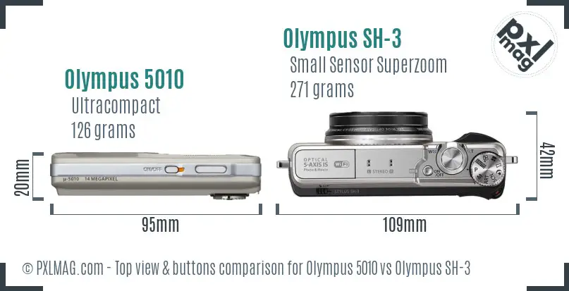 Olympus 5010 vs Olympus SH-3 top view buttons comparison