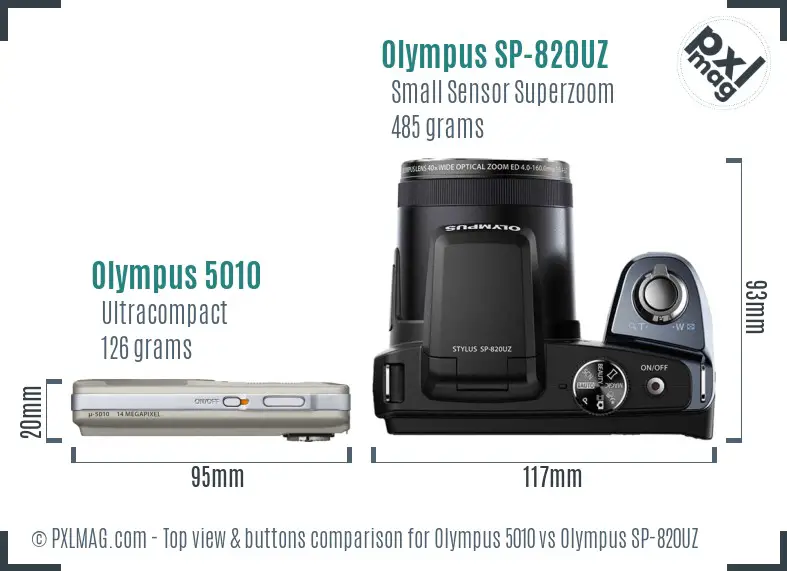 Olympus 5010 vs Olympus SP-820UZ top view buttons comparison