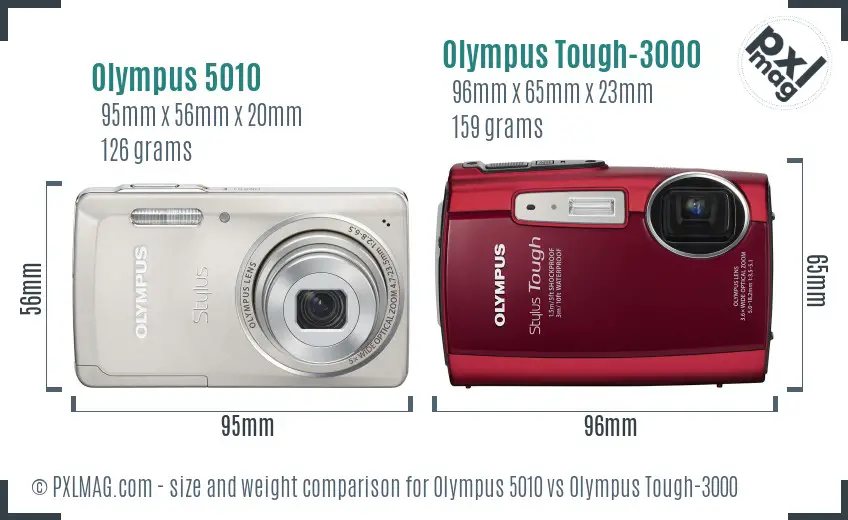 Olympus 5010 vs Olympus Tough-3000 size comparison