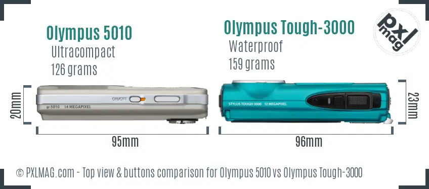 Olympus 5010 vs Olympus Tough-3000 top view buttons comparison