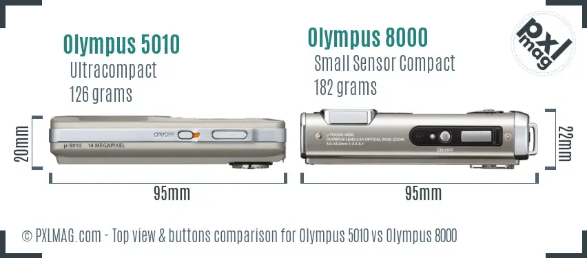 Olympus 5010 vs Olympus 8000 top view buttons comparison