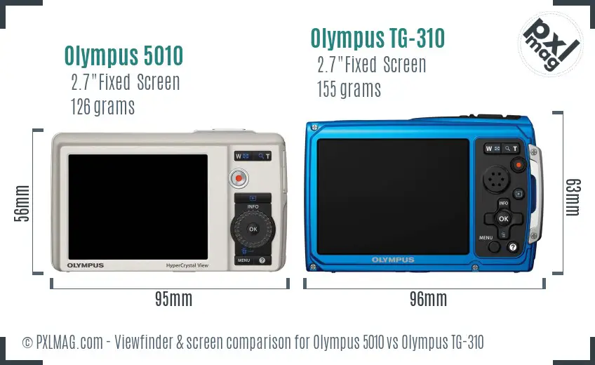 Olympus 5010 vs Olympus TG-310 Screen and Viewfinder comparison