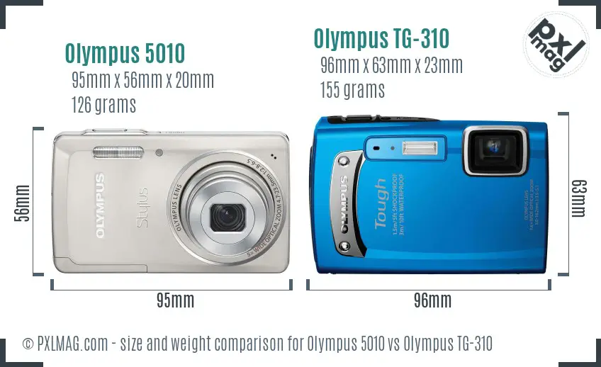 Olympus 5010 vs Olympus TG-310 size comparison