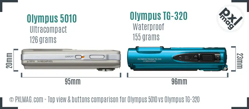 Olympus 5010 vs Olympus TG-320 top view buttons comparison