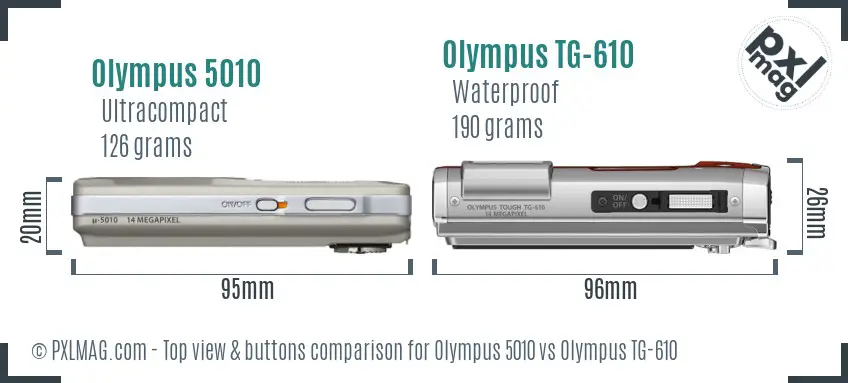 Olympus 5010 vs Olympus TG-610 top view buttons comparison