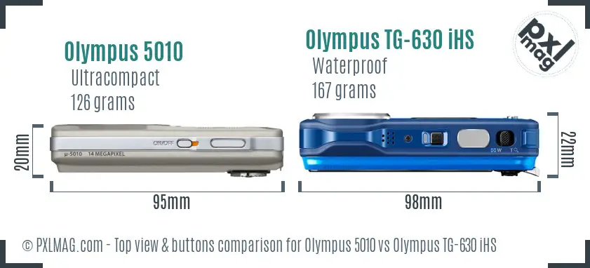Olympus 5010 vs Olympus TG-630 iHS top view buttons comparison