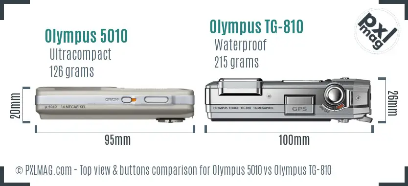 Olympus 5010 vs Olympus TG-810 top view buttons comparison