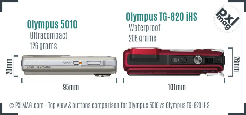 Olympus 5010 vs Olympus TG-820 iHS top view buttons comparison