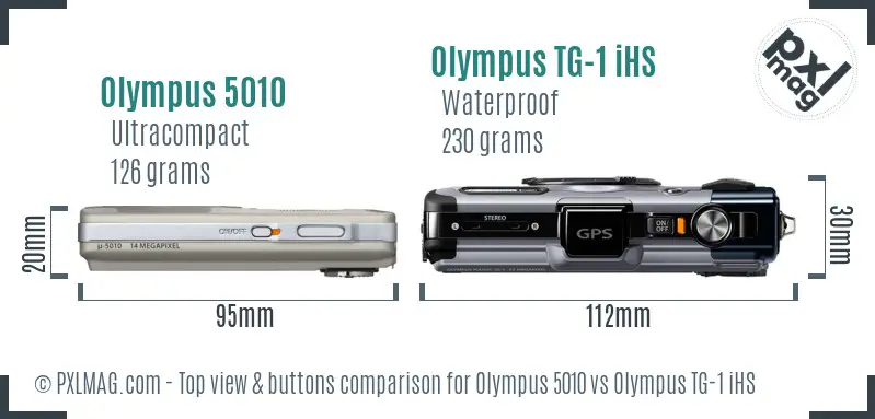 Olympus 5010 vs Olympus TG-1 iHS top view buttons comparison