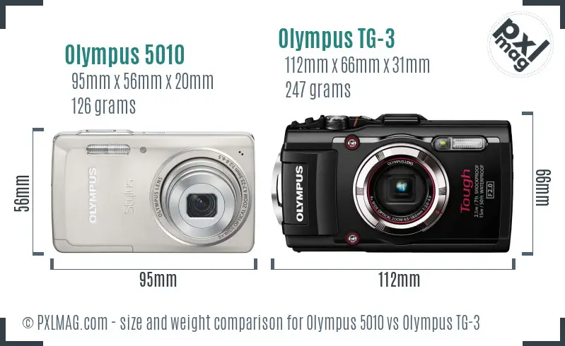 Olympus 5010 vs Olympus TG-3 size comparison
