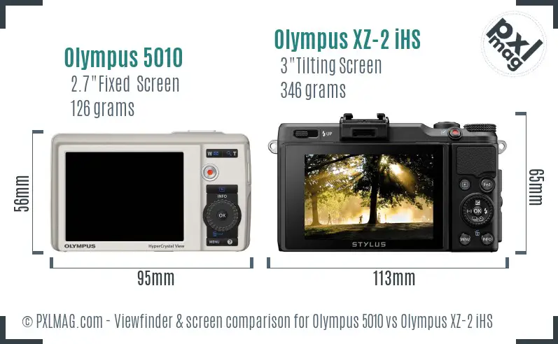 Olympus 5010 vs Olympus XZ-2 iHS Screen and Viewfinder comparison