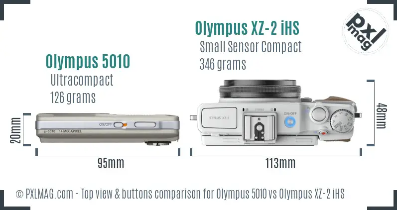 Olympus 5010 vs Olympus XZ-2 iHS top view buttons comparison