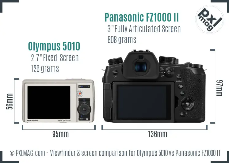 Olympus 5010 vs Panasonic FZ1000 II Screen and Viewfinder comparison