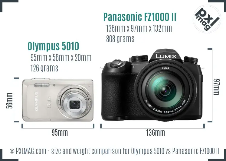 Olympus 5010 vs Panasonic FZ1000 II size comparison