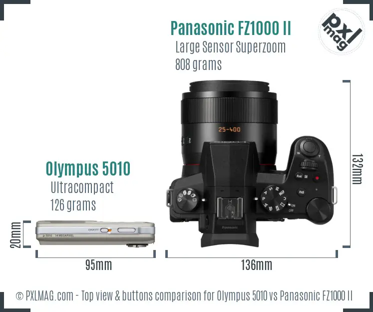 Olympus 5010 vs Panasonic FZ1000 II top view buttons comparison