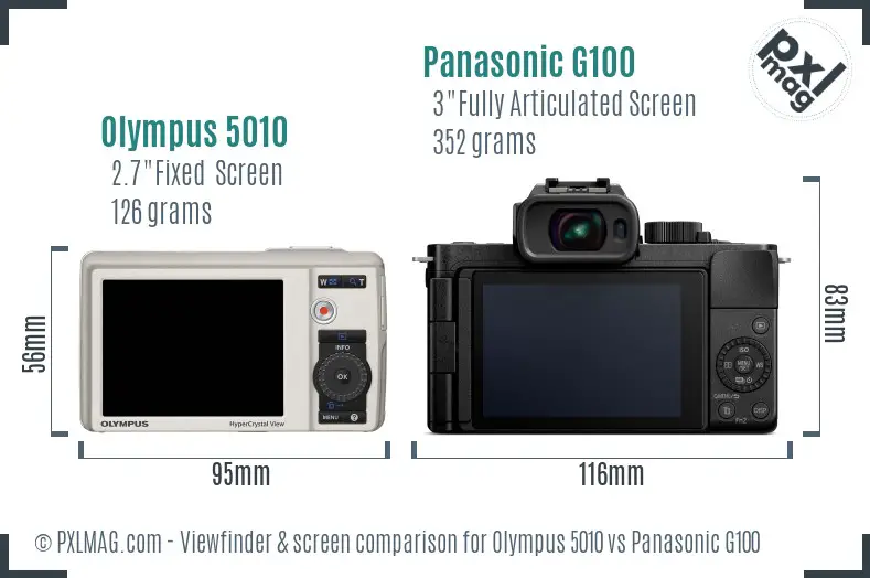 Olympus 5010 vs Panasonic G100 Screen and Viewfinder comparison