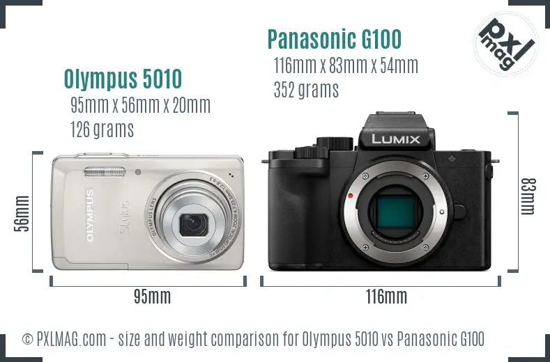 Olympus 5010 vs Panasonic G100 size comparison