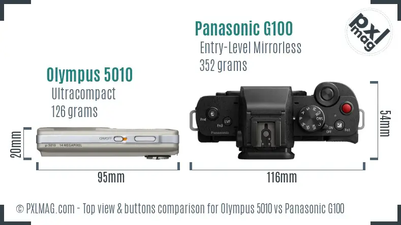 Olympus 5010 vs Panasonic G100 top view buttons comparison