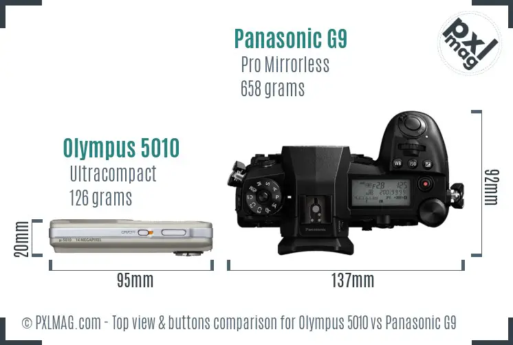 Olympus 5010 vs Panasonic G9 top view buttons comparison