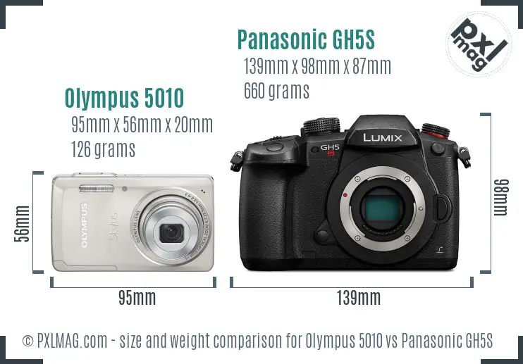 Olympus 5010 vs Panasonic GH5S size comparison