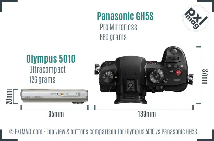 Olympus 5010 vs Panasonic GH5S top view buttons comparison