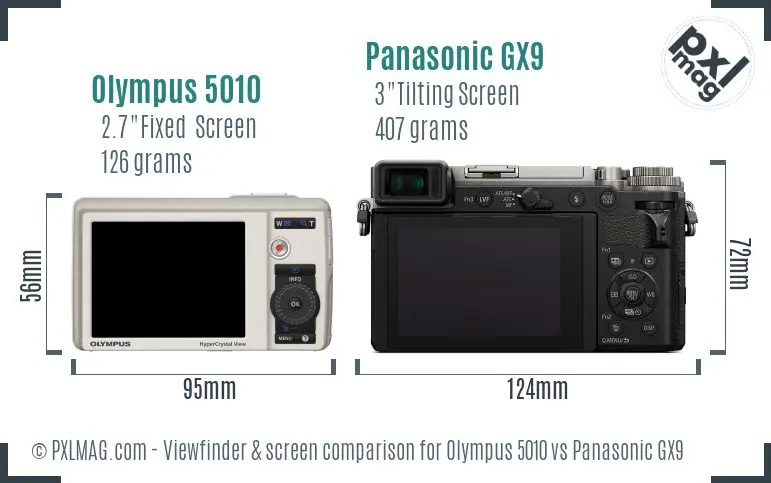 Olympus 5010 vs Panasonic GX9 Screen and Viewfinder comparison