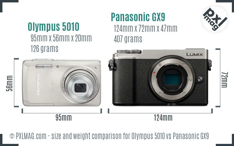 Olympus 5010 vs Panasonic GX9 size comparison