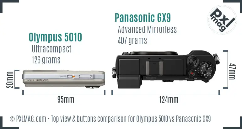 Olympus 5010 vs Panasonic GX9 top view buttons comparison