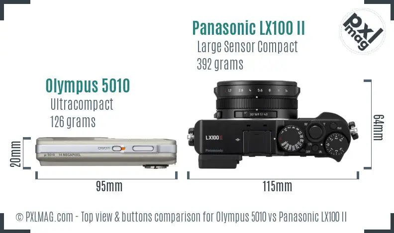 Olympus 5010 vs Panasonic LX100 II top view buttons comparison